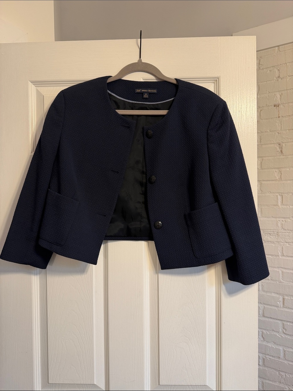 Brooks Brothers Navy Textured Cropped Blazer